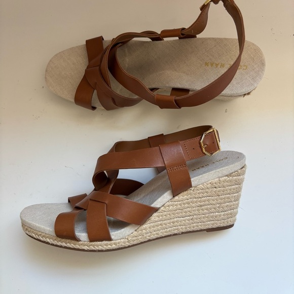 Cole Haan Crystal Slingback Espadrille Wedge Sandals Brown  Sz 7B - Picture 3 of 9